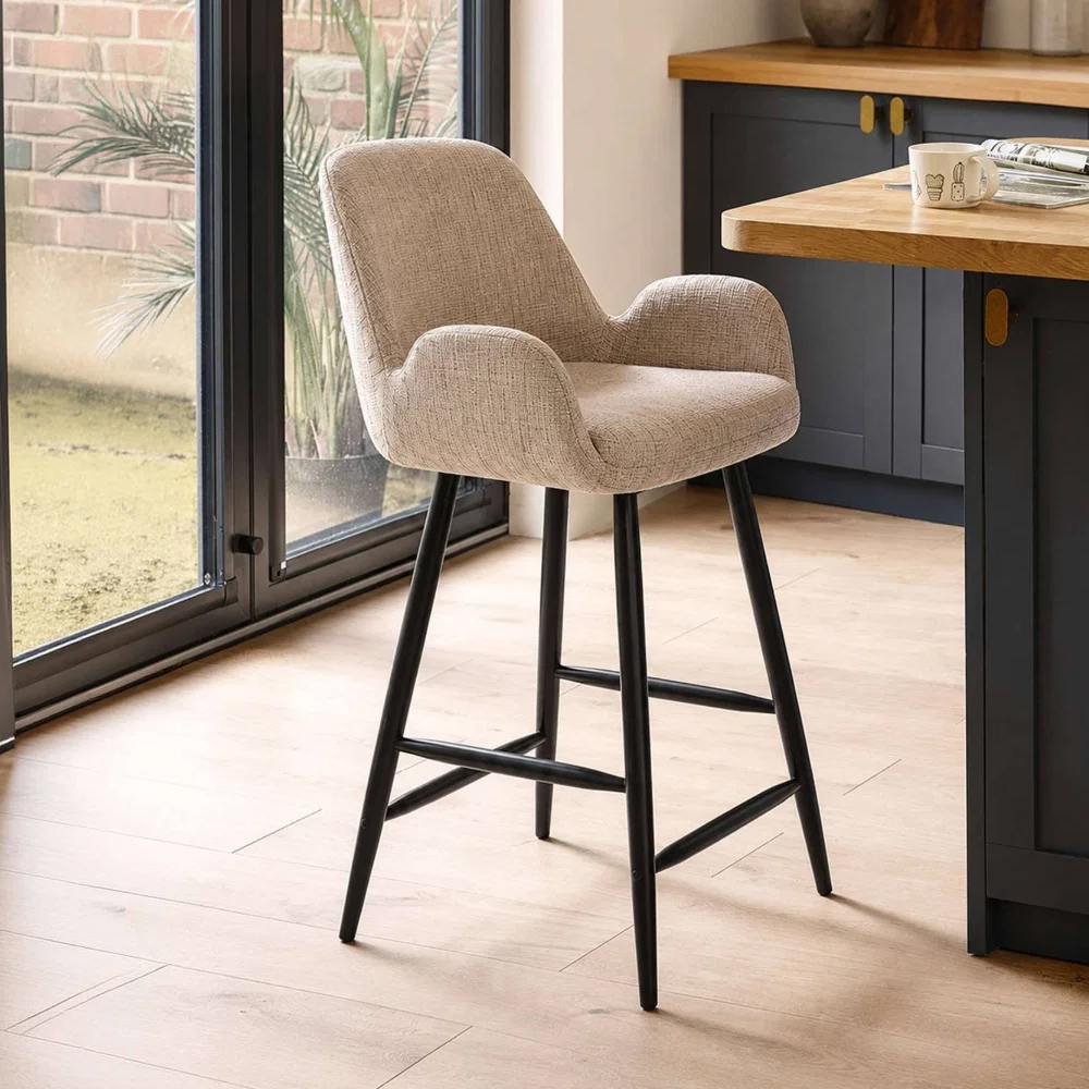 Bexil Cookies and Cream Fabric Bar Stools in Pair