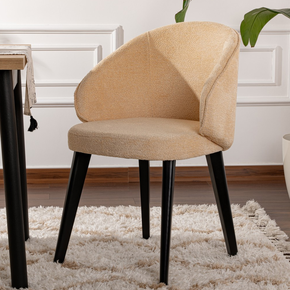 Bexley Beige Fabric Dining Chairs with Black Wooden Legs in Pair
