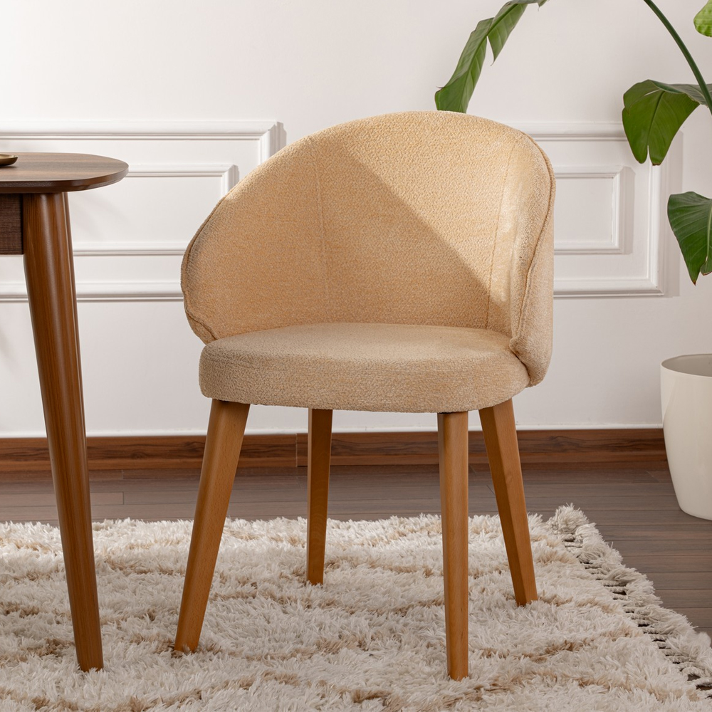 Bexley Beige Fabric Dining Chairs with Dark Oak Wooden Legs in Pair