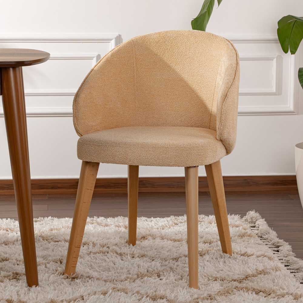 Bexley Beige Fabric Dining Chairs with Light Oak Wooden Legs in Pair