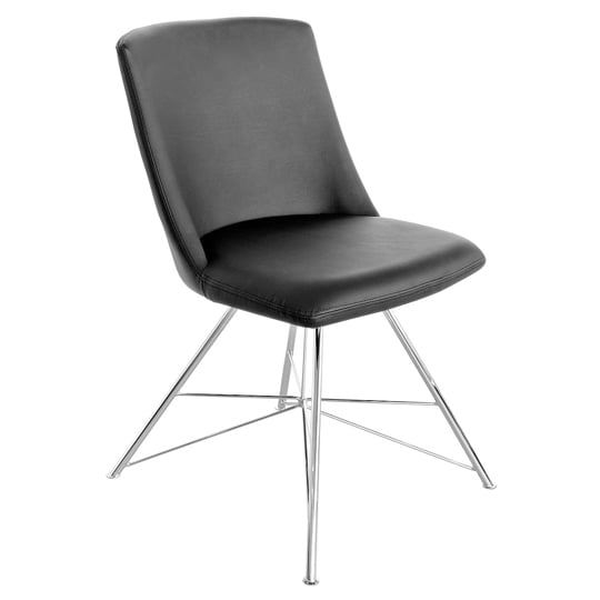 Photo of Bexley black leather dining chair with slick metal frame