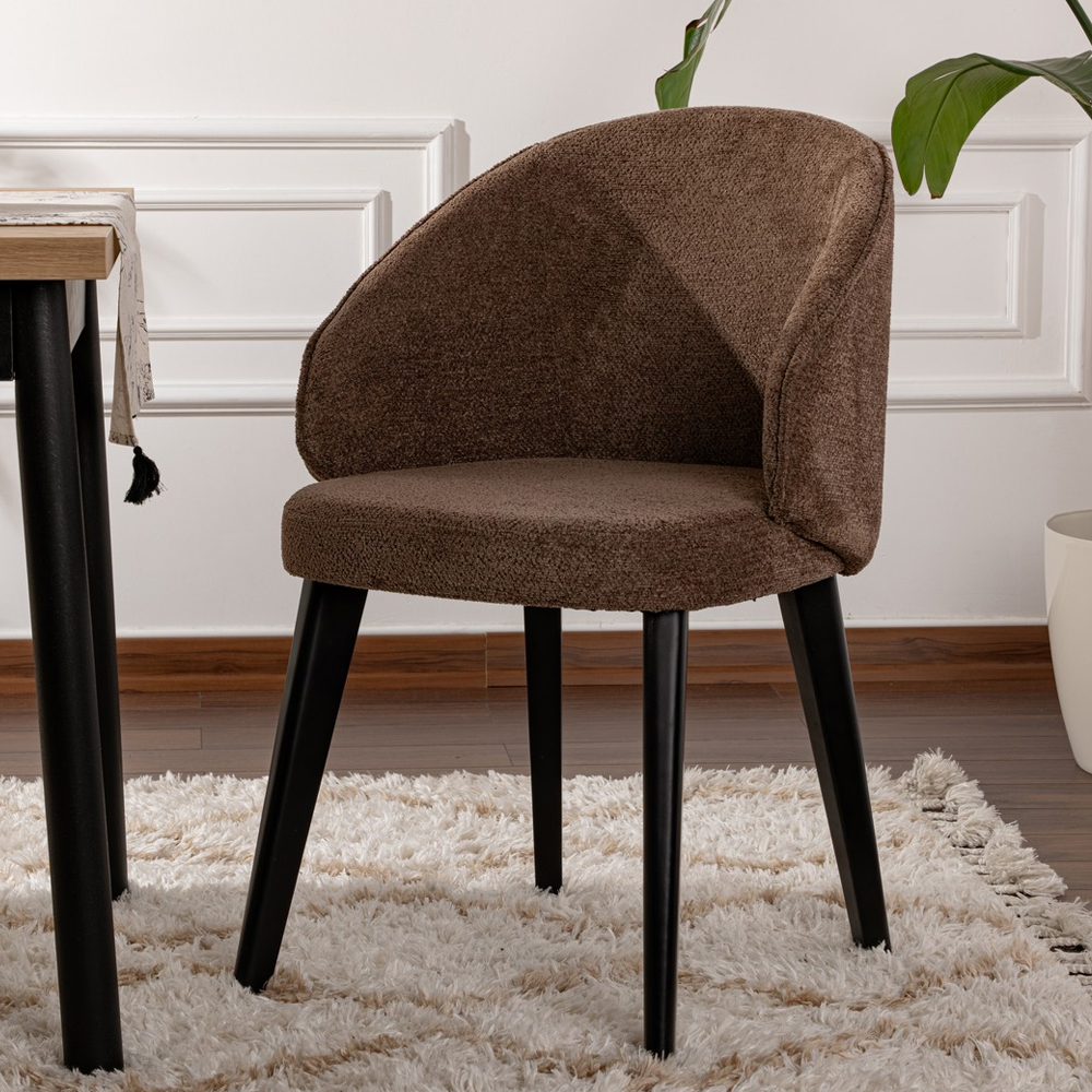 Bexley Brown Fabric Dining Chairs with Black Wooden Legs in Pair