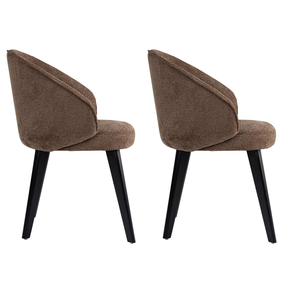 Bexley Brown Fabric Dining Chairs with Black Wooden Legs in Pair