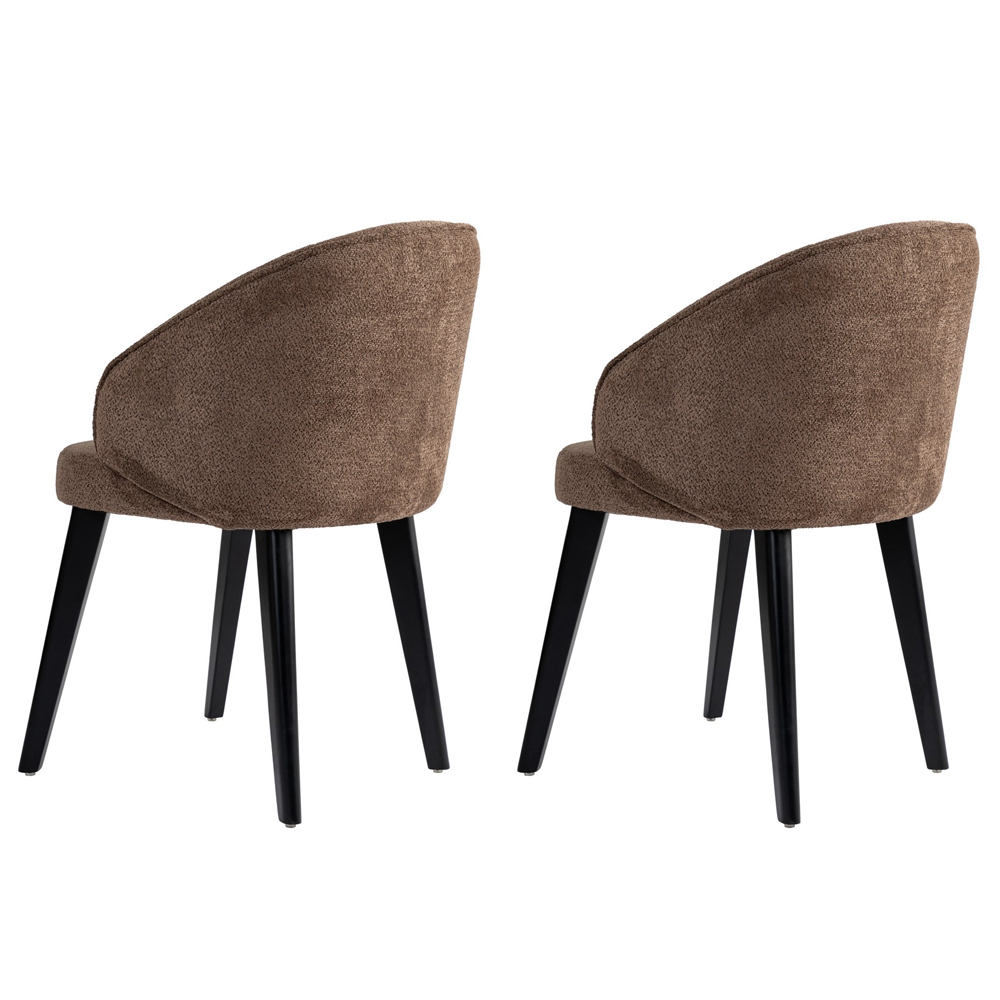 Bexley Brown Fabric Dining Chairs with Black Wooden Legs in Pair