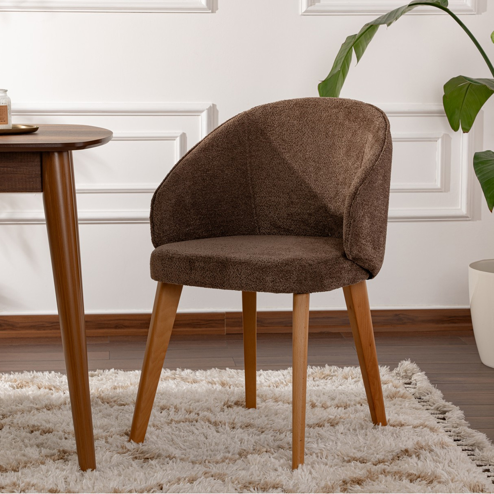 Bexley Brown Fabric Dining Chairs with Dark Oak Wooden Legs in Pair