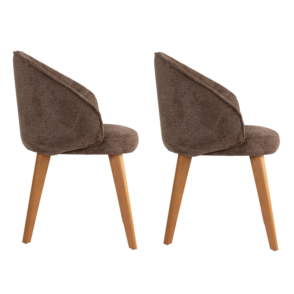 Bexley Brown Fabric Dining Chairs with Dark Oak Wooden Legs in Pair