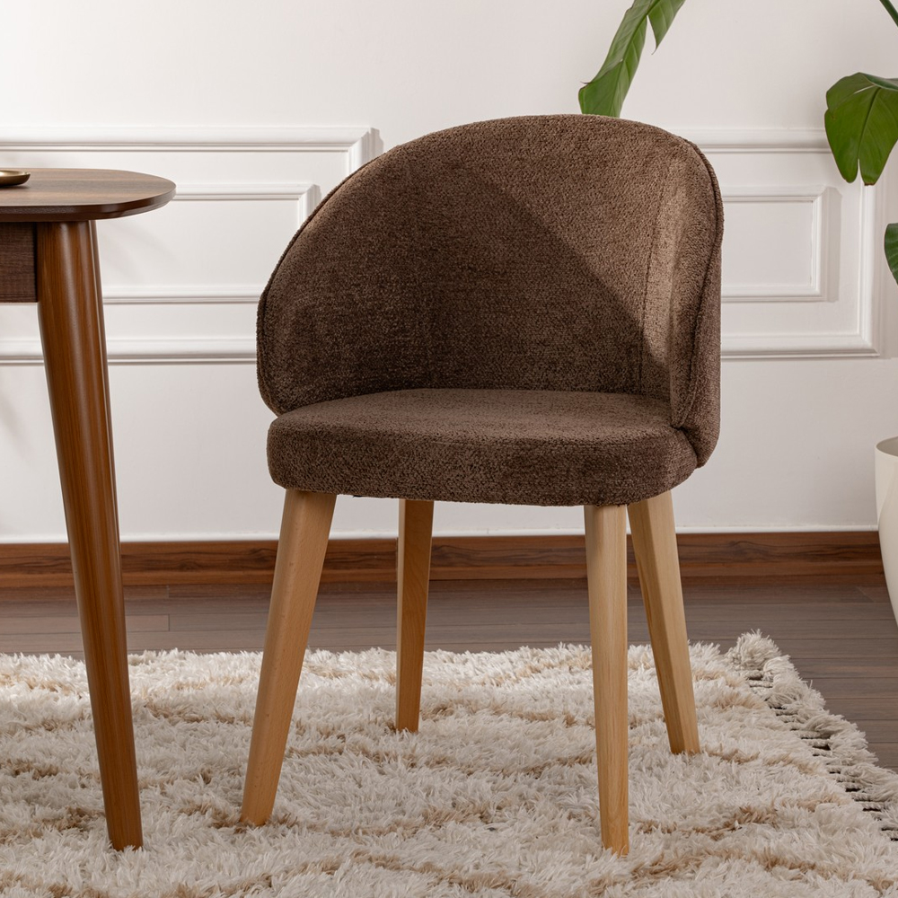 Bexley Brown Fabric Dining Chairs with Light Oak Wooden Legs in Pair
