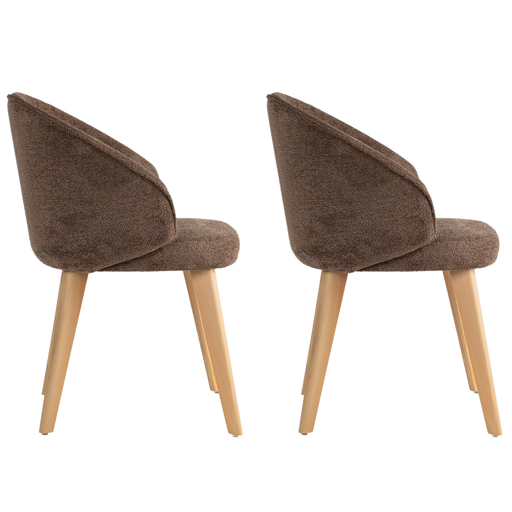 Bexley Brown Fabric Dining Chairs with Light Oak Wooden Legs in Pair
