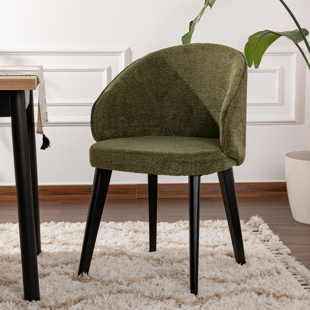 Bexley Green Fabric Dining Chairs with Black Wooden Legs in Pair
