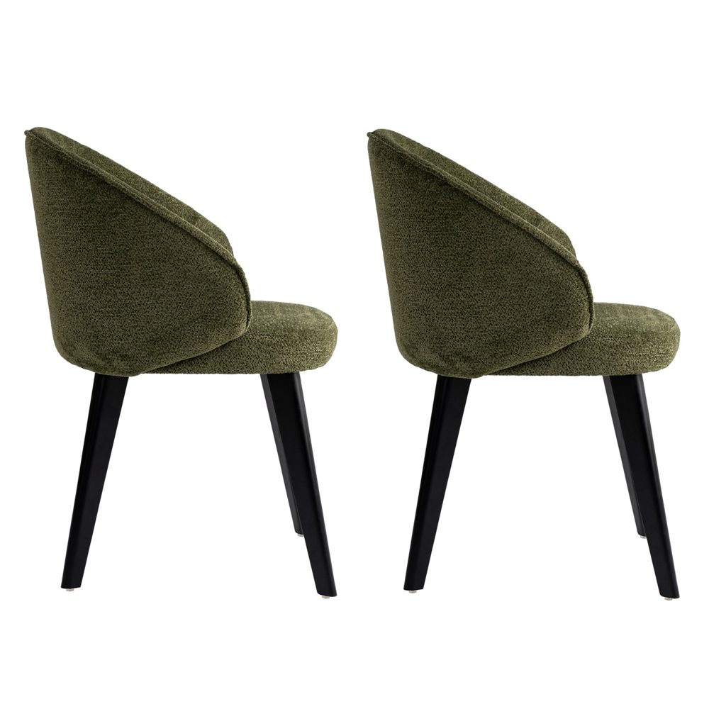 Bexley Green Fabric Dining Chairs with Black Wooden Legs in Pair