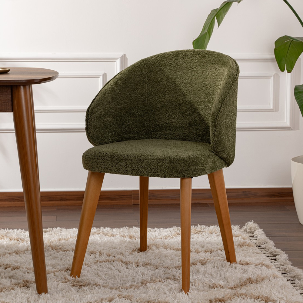 Bexley Green Fabric Dining Chairs with Dark Oak Wooden Legs in Pair