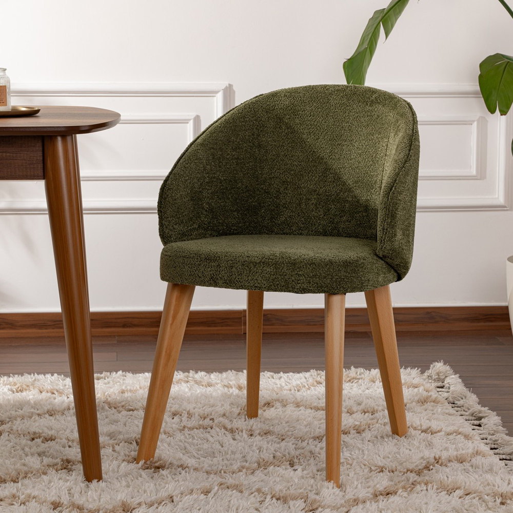 Bexley Green Fabric Dining Chairs with Light Oak Wooden Legs in Pair
