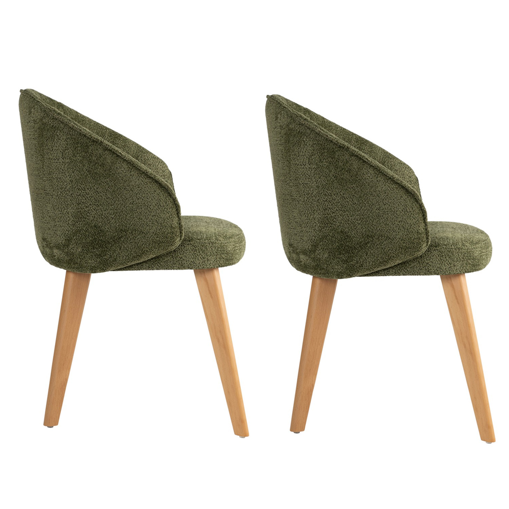 Bexley Green Fabric Dining Chairs with Light Oak Wooden Legs in Pair