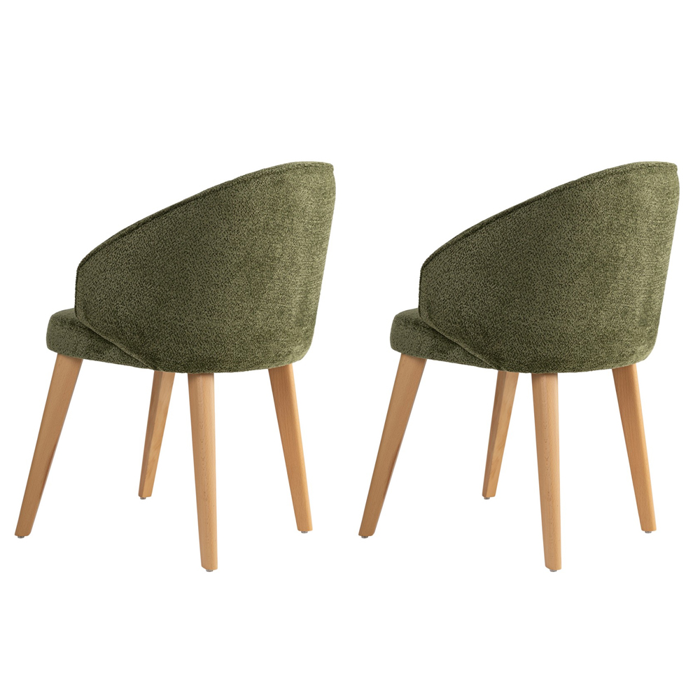 Bexley Green Fabric Dining Chairs with Light Oak Wooden Legs in Pair