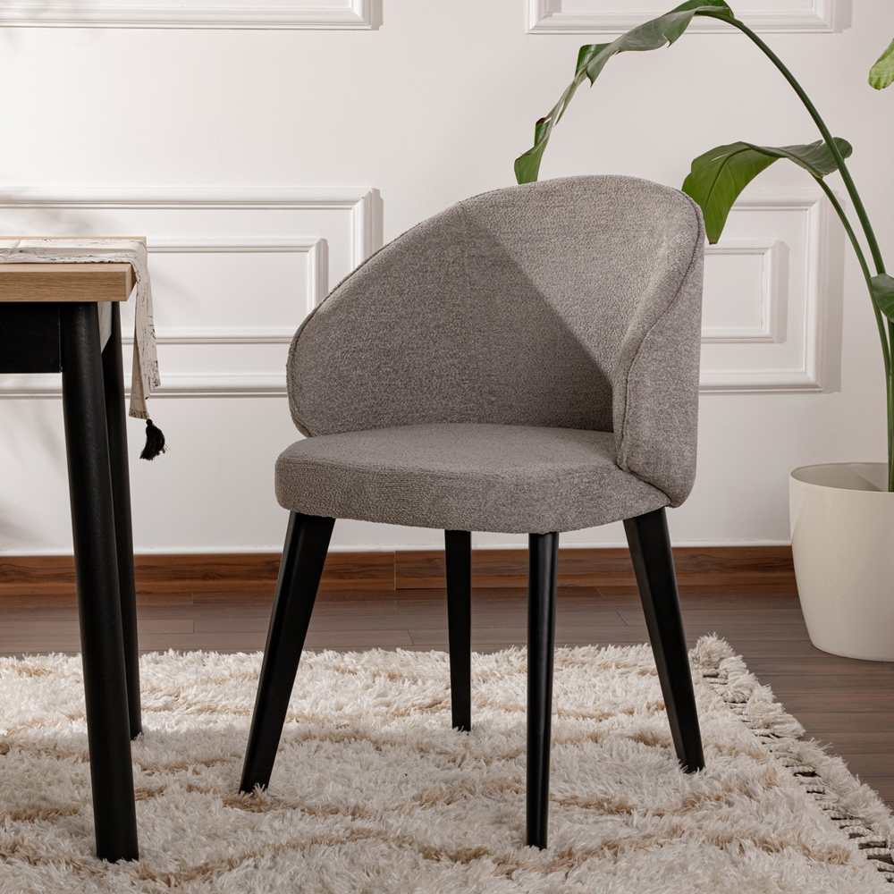 Bexley Grey Fabric Dining Chairs with Black Wooden Legs in Pair