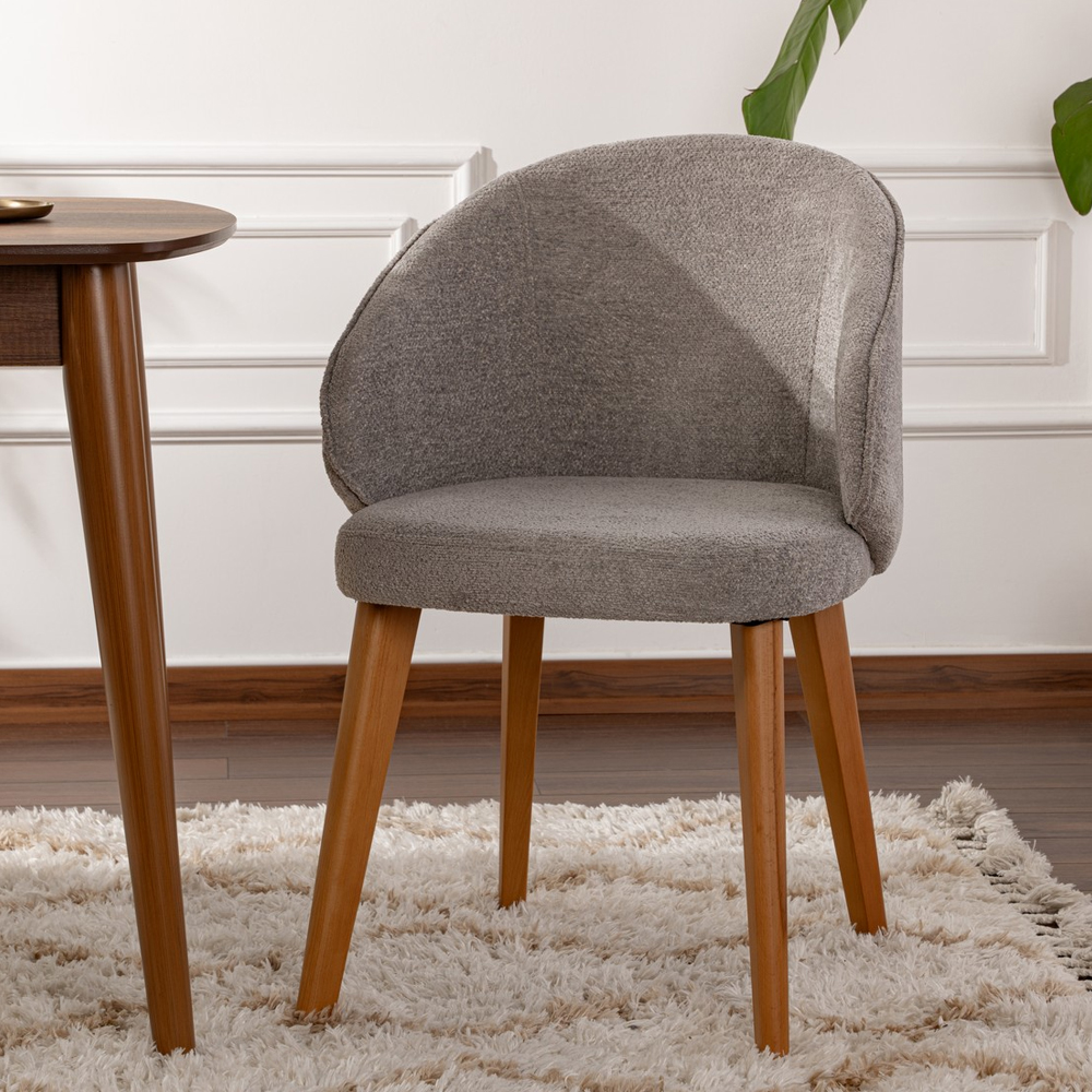 Bexley Grey Fabric Dining Chairs with Dark Oak Wooden Legs in Pair