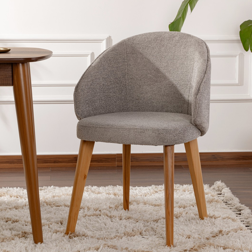 Bexley Grey Fabric Dining Chairs with Light Oak Wooden Legs in Pair