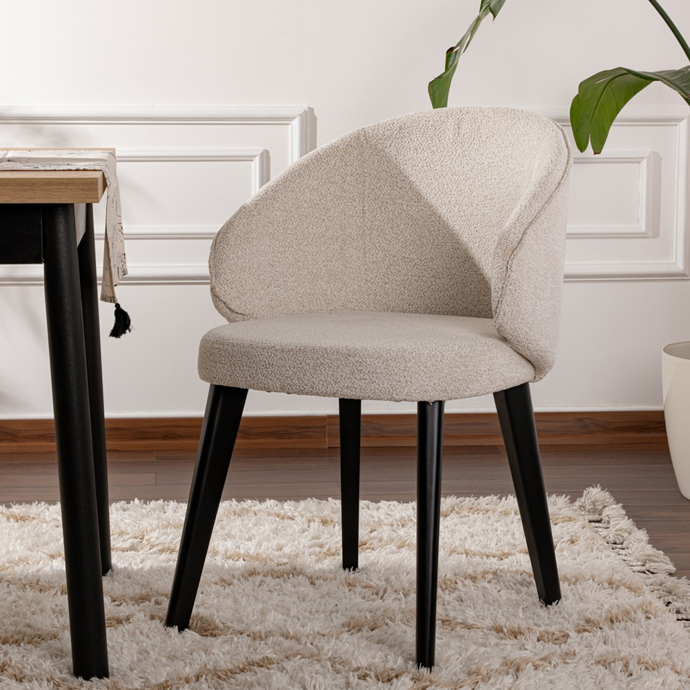 Bexley White Fabric Dining Chairs with Black Wooden Legs in Pair