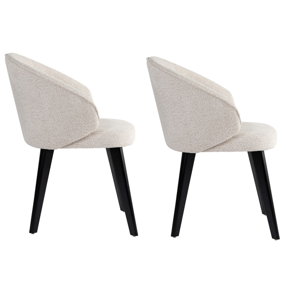 Bexley White Fabric Dining Chairs with Black Wooden Legs in Pair