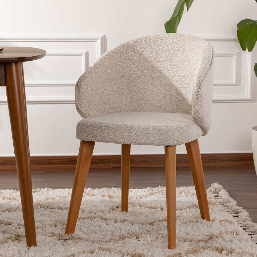 Bexley White Fabric Dining Chairs with Dark Oak Wooden Legs in Pair