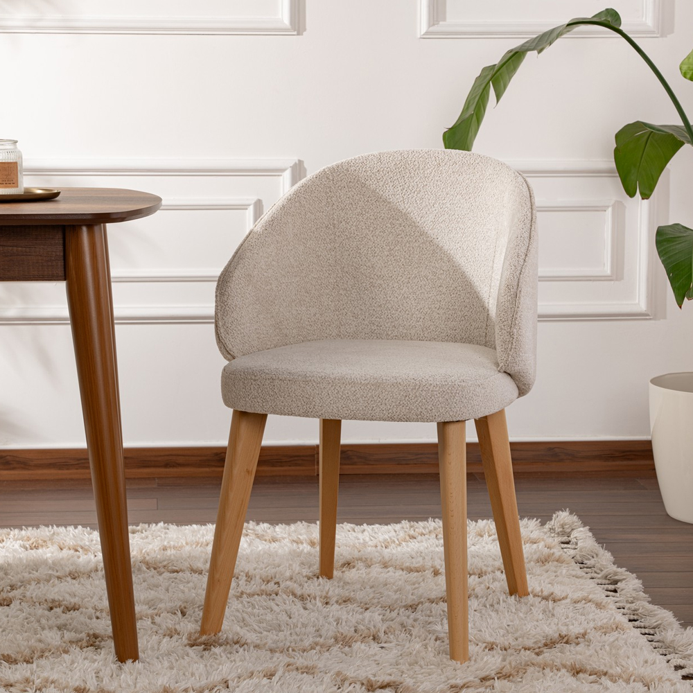 Bexley White Fabric Dining Chairs with Light Oak Wooden Legs in Pair