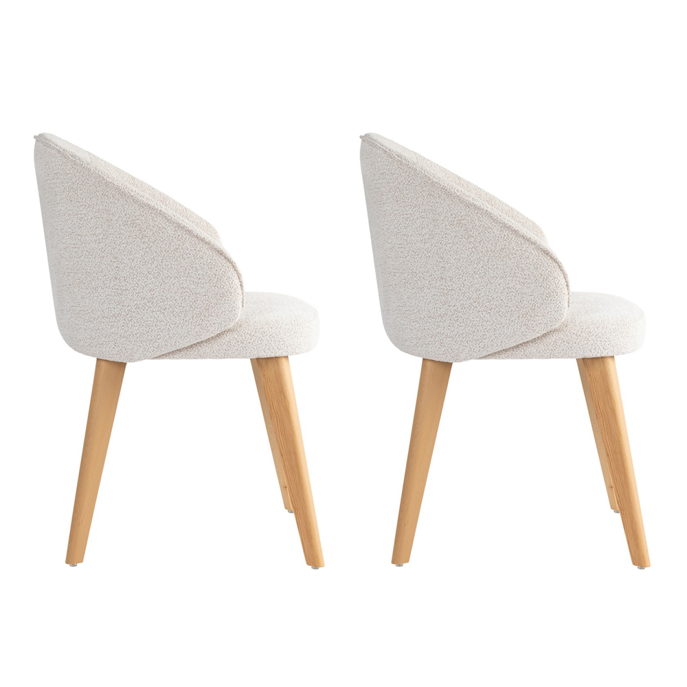 Bexley White Fabric Dining Chairs with Light Oak Wooden Legs in Pair