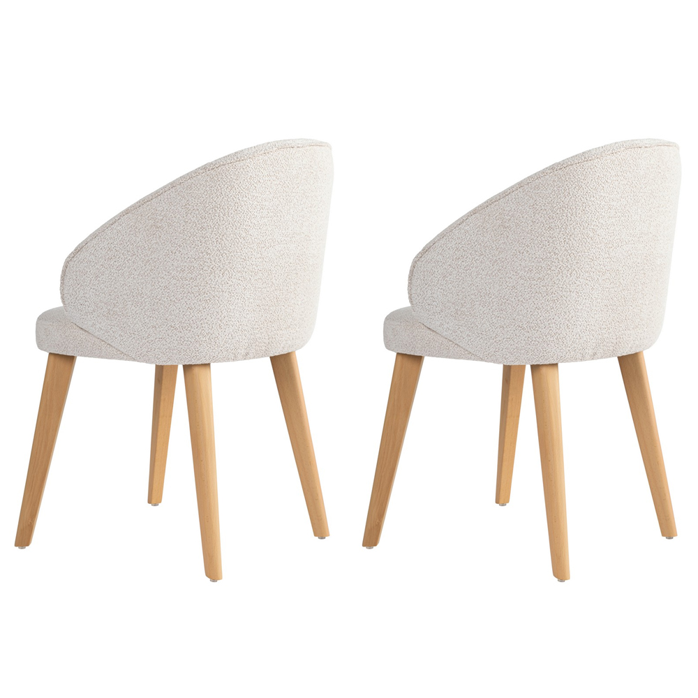 Bexley White Fabric Dining Chairs with Light Oak Wooden Legs in Pair