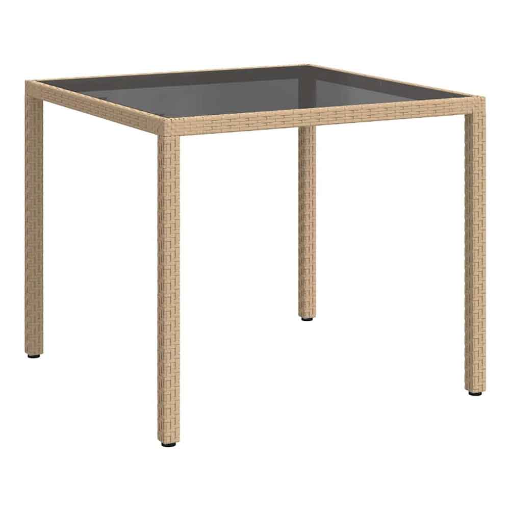 Bexter Black Glass Top Garden Dining Table Square In Beige