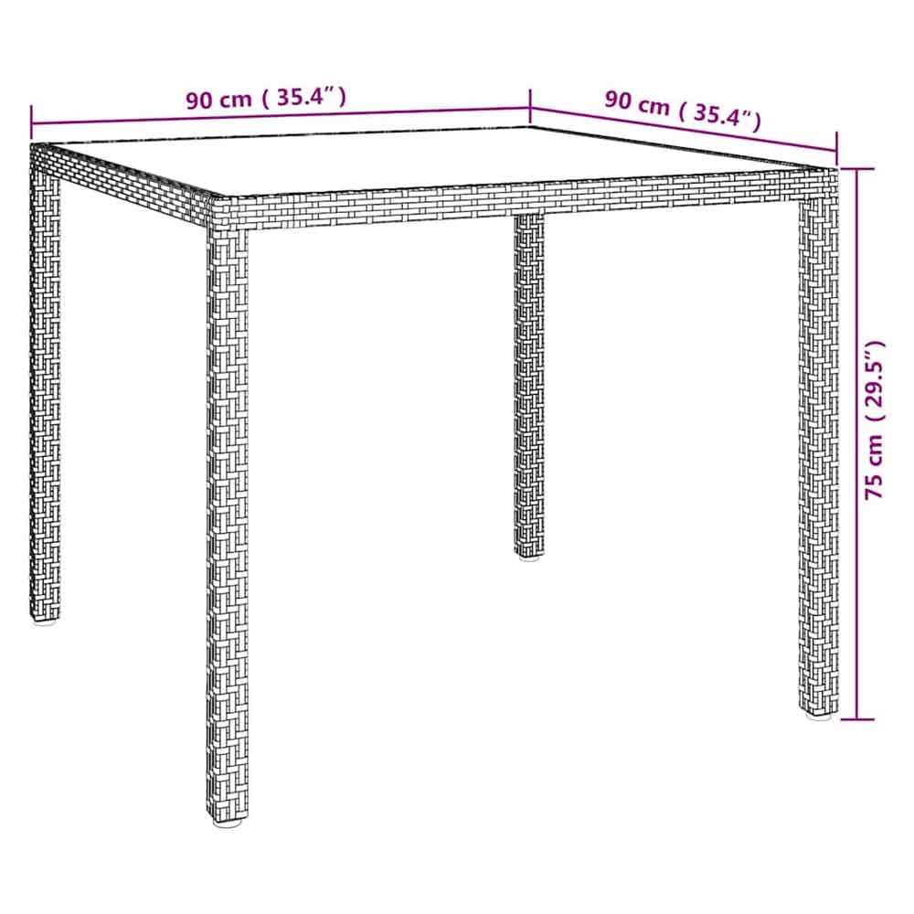 Bexter Black Glass Top Garden Dining Table Square In Beige