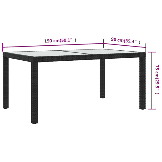 Bexter Glass Top Garden Dining Table Rectangular In Black White
