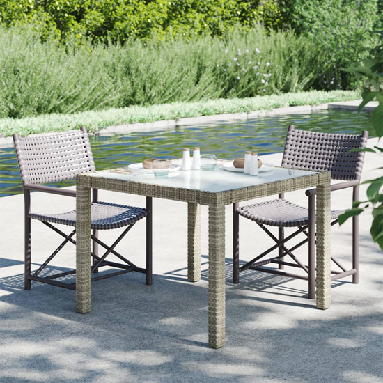 Bexter Glass Top Garden Dining Table Square In Grey And White