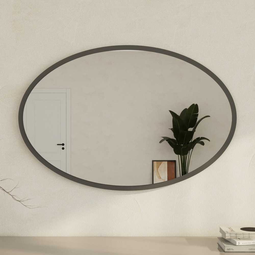 Beyo Oval Wooden Wall Mirror in Anthracite