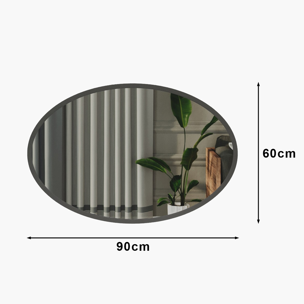 Beyo Oval Wooden Wall Mirror in Anthracite
