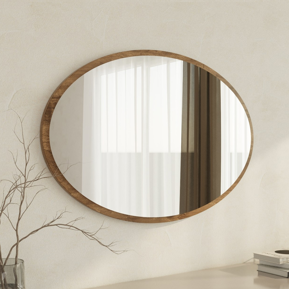 Beyo Oval Wooden Wall Mirror in Walnut