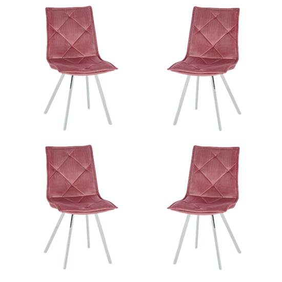 Beyya Set Of 4 Velvet Fabric Dining Chairs In Pink