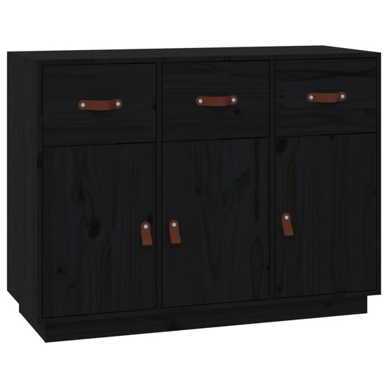 Beyza Pinewood Sideboard With 3 Doors 3 Drawers In Black Furniture in