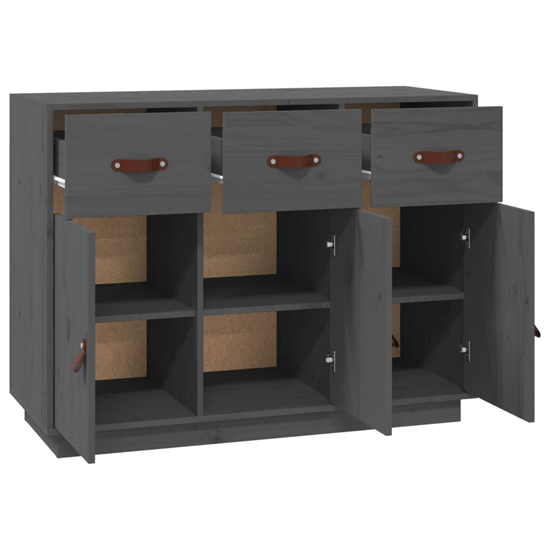 Beyza Pinewood Sideboard With 3 Doors 3 Drawers In Grey