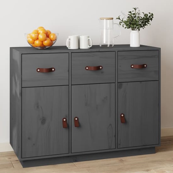 Read more about Beyza pinewood sideboard with 3 doors 3 drawers in grey