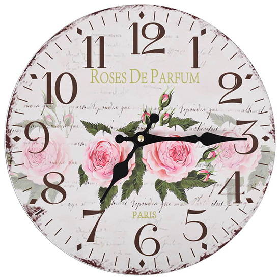 Biagio Wooden Vintage Flower Design Wall Clock In Multicolour