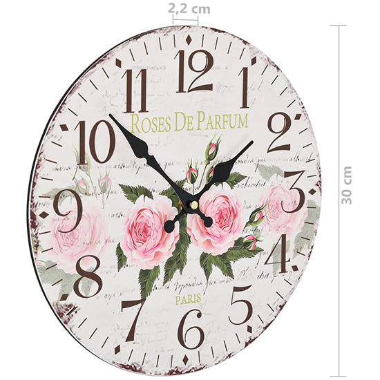 Biagio Wooden Vintage Flower Design Wall Clock In Multicolour