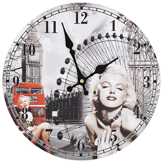 Biagio Wooden Vintage Marilyn Monroe Wall Clock In Multicolour