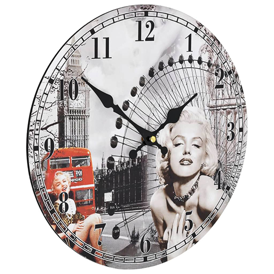 Biagio Wooden Vintage Marilyn Monroe Wall Clock In Multicolour