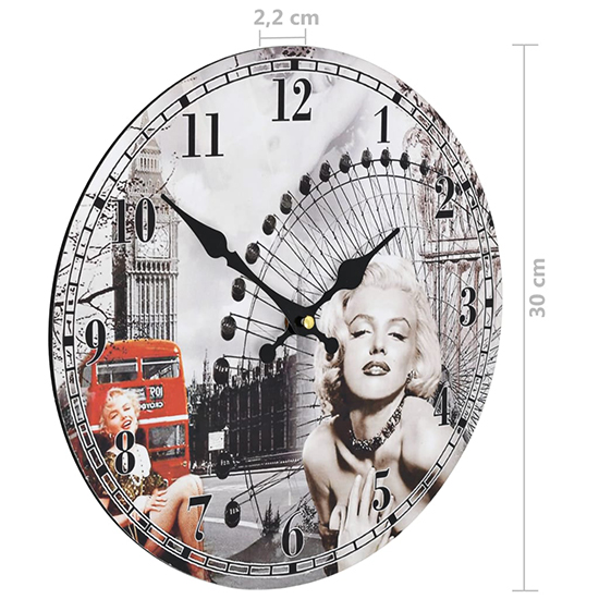 Biagio Wooden Vintage Marilyn Monroe Wall Clock In Multicolour