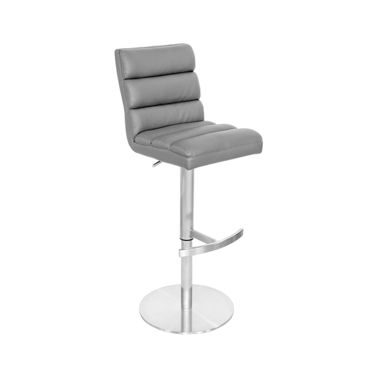 View Bianca grey leather bar stool with stainless steel base