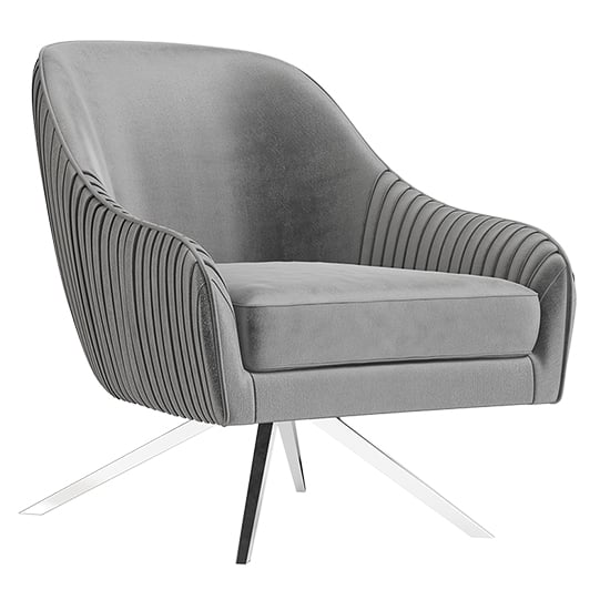 Bagshot Velvet Fabric Swivel Lounge Chair In Silver Grey