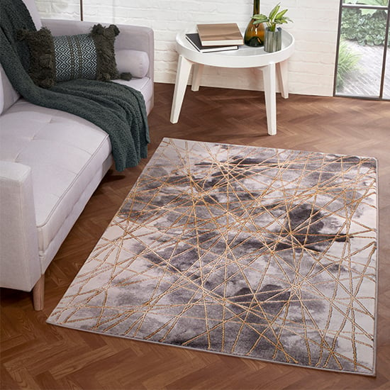 Read more about Bianco 185ta 80x150cm luxury rug in dark grey and gold