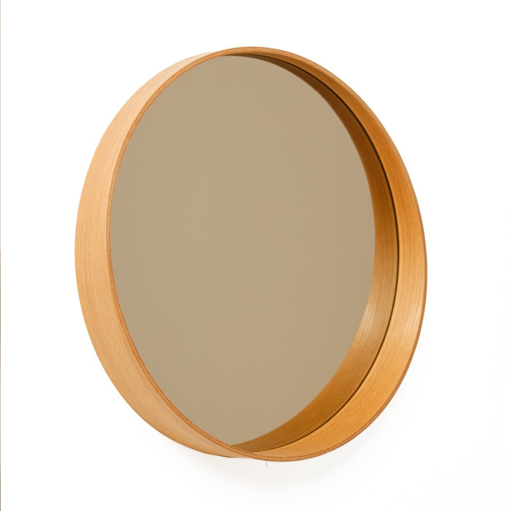 Bias Round Wooden Wall Mirror in Oak