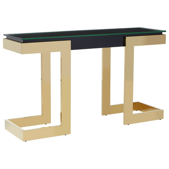 Bibha Black Glass Top Console Table With Gold Frame_2