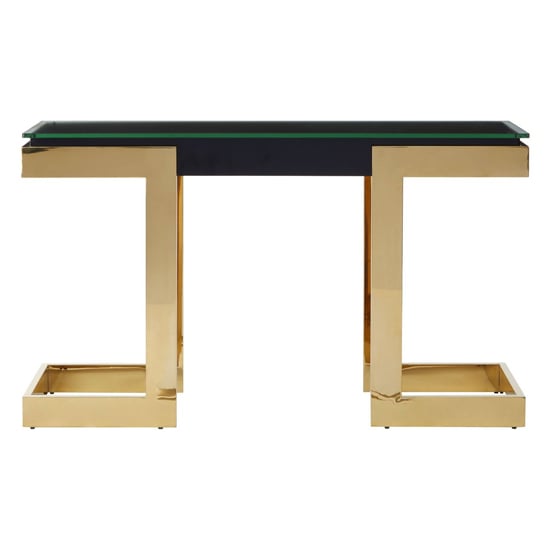Bibha Black Glass Top Console Table With Gold Frame_3
