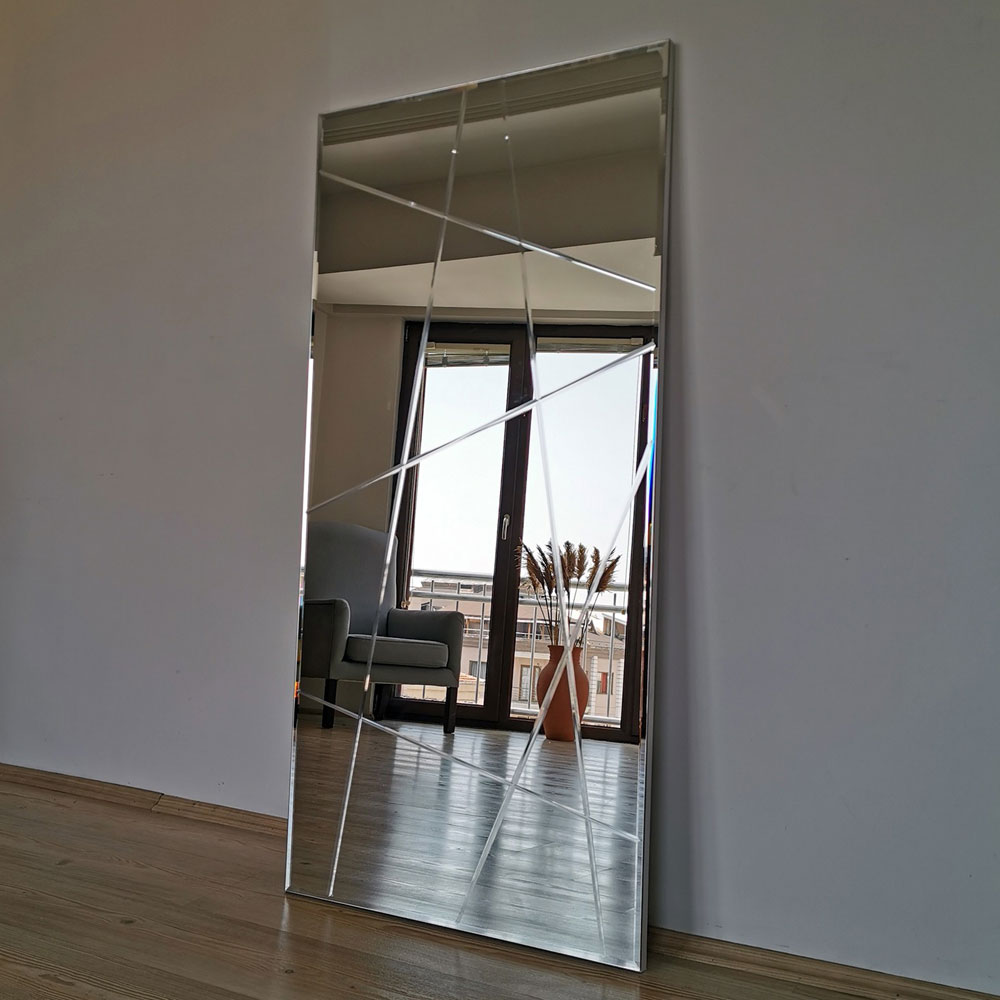 Bicdale Glass Cheval Mirror with Silver MDF Frame